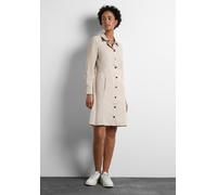 Blusenkleid STREET ONE, Damen, Gr. 46, EURO-Größen, beige (smooth sand beige), Web, 100% Baumwolle, unifarben, normal knielang, V-Ausschnitt, Bündchen, Kleider Blusenkleid, aus 100% Baumwolle (7565613