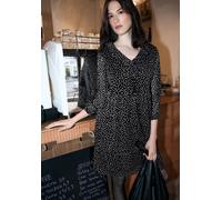 Blusenkleid STREET ONE STUDIO, Damen, Gr. 44, EURO-Größen, schwarz, Stoff, Obermaterial: 100% Polyester; Unterkleid: 100% Viskose, gepunktet, normal knielang, V-Ausschnitt, elastischer Bund, Kleider B