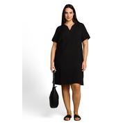 Blusenkleid TOM TAILOR PLUS, Damen, Gr. 46, N-Gr, deep schwarz, Web, Obermaterial: 82% Viskose, 18% Polyamid, unifarben, lässig geschnitten knielang, Rundhals, abgesteppte Kante, Kleider Blusenkleid, 