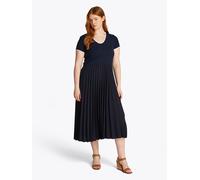 Blusenkleid TOMMY HILFIGER CURVE "CRV CONTRAST SOFT V-NK DRESS", Damen, Gr. 46, N-Gr, blau (schwarz night navy), Web, Obermaterial: 96% Baumwolle, 4% Elasthan, unifarben, A-Linie, tiefer Rundhals, abg
