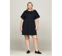 Blusenkleid TOMMY HILFIGER CURVE "CRV GLOBAL STP STITCH F&F DRS SS", Damen, Gr. 48, N-Gr, blau (dunkelblau), Web, Obermaterial: 50% Baumwolle, 46% Modal, 4% Elasthan, unifarben, Kleider Blusenkleid, G