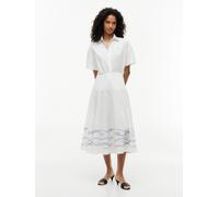 Blusenkleid TOMMY HILFIGER "POPLIN FLRE SS MIDI SHRT DRS", Damen, Gr. 36, N-Gr, weiß (placed rope navy), Web, Obermaterial: 100% Baumwolle, unifarben, regular fit wadenlang, Rundhals, eingesetzt gerad