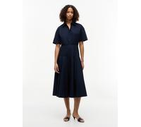 Blusenkleid TOMMY HILFIGER "POPLIN FLRE SS MIDI SHRT DRS", Damen, Gr. 38, N-Gr, blau (schwarz night navy), Web, Obermaterial: 100% Baumwolle, unifarben, regular fit wadenlang, Rundhals, eingesetzt ger