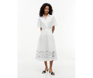 Blusenkleid TOMMY HILFIGER "POPLIN FLRE SS MIDI SHRT DRS", Damen, Gr. 48, N-Gr, weiß (placed rope navy), Web, Obermaterial: 100% Baumwolle, unifarben, regular fit wadenlang, Rundhals, eingesetzt gerad