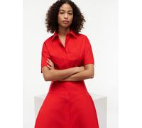 Blusenkleid TOMMY HILFIGER "POPLIN FLRE SS MIDI SHRT DRS", Damen, Gr. 50, N-Gr, rot (fire rot), Web, Obermaterial: 100% Baumwolle, unifarben, regular fit wadenlang, Rundhals, eingesetzt gerader Abschl