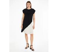 Blusenkleid TOMMY HILFIGER "VISCOSE BLOCKED KNEE DRESS", Damen, Gr. 36, N-Gr, schwarz (schwarz, _calico_colorblocked), Web, Obermaterial: 100% Viskose, colorblocking, Basic, Kleider Blusenkleid, mit L