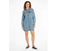 Blusenkleid TOMMY JEANS "ALINE LS DRESS CH6119 EXT", Damen, Gr. S (36), N-Gr, blau (denim light), Web, Obermaterial: 99% Baumwolle, 1% Elasthan, unifarben, regular fit, Kleider Blusenkleid, mit Tommy