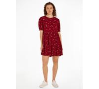 Blusenkleid TOMMY JEANS "TJW FLORAL TIERED ALINE DRESS", Damen, Gr. M (38), N-Gr, schwarz (mountain floral), Web, Obermaterial: 100% Viskose, bedruckt, regular fit, Rundhals, Kleider Blusenkleid, mit