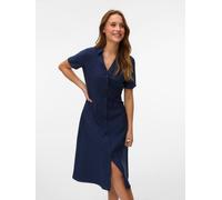 Blusenkleid VERO MODA "VMJOSIE S/S CALF SHIRT DRESS WVN GA", Damen, Gr. XS, N-Gr, navy blazer, Web, Obermaterial: 83% Viskose, 17% Nylon, unifarben, regular fit knieumspielend, V-Ausschnitt, Kleider B