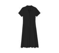 Blusenkleid VERO MODA "VMJOSIE S/S CALF SHIRT DRESS WVN GA", Damen, Gr. XS, N-Gr, schwarz, Web, Obermaterial: 83% Viskose, 17% Nylon, unifarben, regular fit knieumspielend, V-Ausschnitt, Kleider Bluse