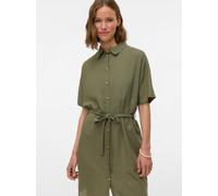 Blusenkleid VERO MODA "VMTHEA SS SHORT SHIRT DRESS WVN NOOS", Damen, Gr. XS, N-Gr, grün (deep lichen grün), Web, Obermaterial: 70% Viskose, 30% Leinen, unifarben, kurz, Kleider Blusenkleid, Sommerklei