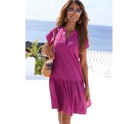 Blusenkleid VIVANCE "aus strukturierter Ware mit Volant", Damen, Gr. 34, N-Gr, fuchsia, Web, Obermaterial: 100% Baumwolle, Strukturmuster, unifarben, figurumspielend ca. Mitte Oberschenkel, V-Ausschni