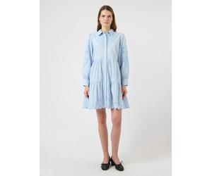 Blusenkleid Y.A.S "YASZIMIA LS SHIRT DRESS S. NOOS", Damen, Gr. 38, N-Gr, skyway, Web, Obermaterial: 100% Baumwolle, unifarben, loose fit kniefrei, Kleider Blusenkleid, Sommerkleid, loose fit, Baumwol