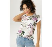 Blusenshirt ANISTON SELECTED, Damen, Gr. 36, bunt (weiß, rosé, lila, grün), Crêpe, Obermaterial: 97% Polyester, 3% Elasthan. Rückenteil: 95% Viskose, 5% Elasthan, bedruckt, geblümt, lässig geschnitten