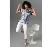 Blusenshirt ANISTON SELECTED, Damen, Gr. 38, blau (dunkelblau, sanftes weiß, rauchblau), Crêpe, Obermaterial: 100% Polyester. Rücken: 95% Viskose, 5% Elasthan, Glitzermuster, Glitzerstreifen, bedruckt