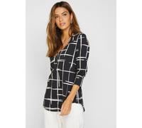 Blusenshirt BONPRIX, Damen, Gr. 40/42 (M), schwarz (schwarz, weiß), Obermaterial: 95% Baumwolle, 5% Elasthan, figurumspielend, Shirts Blusenshirt, figurumspielende Passform, Longshirt-Design, mit geru