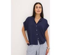 Blusenshirt BONPRIX, Damen, Gr. 44/46 (L), blau (dunkelblau), Obermaterial: 95% Viskose, 5% Elasthan, festlich, lässig geschnitten, Shirts Blusenshirt, aus Viskose, lässige Passform, Kurzarm, ohne Kra