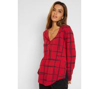 Blusenshirt BONPRIX, Damen, Gr. 44/46 (L), rot (dunkelrot, schwarz), Obermaterial: 95% Baumwolle, 5% Elasthan, figurumspielend, Shirts Blusenshirt, figurumspielende Passform, Longshirt-Design, mit ger