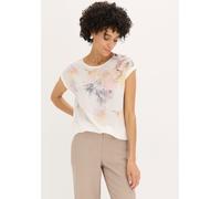Blusenshirt BONPRIX, Damen, Gr. 44/46 (L), wollweiß bedruckt, Jersey, Obermaterial: 98% Polyester, 2% Elasthan. Obermaterial 2: 95% Viskose, 5% Elasthan, bedruckt, figurumspielend hüftbedeckend, Rundh