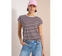 Blusenshirt CECIL, Damen, Gr. 3XL, deep plum, Web, 50% Baumwolle, 50% Modal, gestreift, regular fit normal, U-Boot-Ausschnitt, abgesteppt, Shirts Blusenshirt, im soften Baumwoll-Mix (44267710-XXXL) de