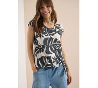 Blusenshirt CECIL, Damen, Gr. L (42), palm breeze grün, Stoff, 65% Polyester, 35% Viskose, geblümt, normal normal, V-Ausschnitt, abgesteppt, Shirts Blusenshirt, Elastiksaum mit Knotendetail (17106954-