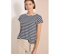 Blusenshirt CECIL, Damen, Gr. L (42), vanilleweiß, Web, 50% Baumwolle, 50% Modal, gestreift, regular fit normal, U-Boot-Ausschnitt, abgesteppt, Shirts Blusenshirt, im soften Baumwoll-Mix (55035807-L) 