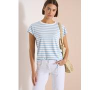 Blusenshirt CECIL, Damen, Gr. M (40), light sky blau, Web, 50% Baumwolle, 50% Modal, gestreift, regular fit normal, U-Boot-Ausschnitt, abgesteppt, Shirts Blusenshirt, im soften Baumwoll-Mix (34292761-