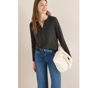 Blusenshirt CECIL, Damen, Gr. M (40), raw khaki, Jersey, Obermaterial: 48% Baumwolle, 48% Modal, 4% Elasthan, regular fit hüftlang, V-Ausschnitt, Shirts Blusenshirt, feines Frontdetail, Splitneck, mit