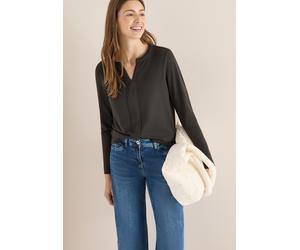 Blusenshirt CECIL, Damen, Gr. M (40), raw khaki, Jersey, Obermaterial: 48% Baumwolle, 48% Modal, 4% Elasthan, regular fit hüftlang, V-Ausschnitt, Shirts Blusenshirt, feines Frontdetail, Splitneck, mit