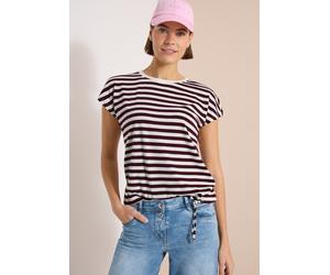 Blusenshirt CECIL, Damen, Gr. XL (44), deep plum, Web, 50% Baumwolle, 50% Modal, gestreift, regular fit normal, U-Boot-Ausschnitt, abgesteppt, Shirts Blusenshirt, im soften Baumwoll-Mix (44267710-XL)