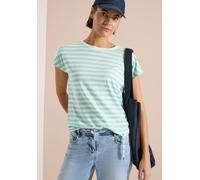 Blusenshirt CECIL, Damen, Gr. XXL (46), light jelly mint, Web, 50% Baumwolle, 50% Modal, gestreift, regular fit normal, U-Boot-Ausschnitt, abgesteppt, Shirts Blusenshirt, im soften Baumwoll-Mix (68973
