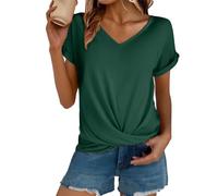 Blusenshirt Damen Casual Top Kurzarm Knoten Shirts Slim Fit V-Ausschnitt T-Shirt Tops Ausgefallene Tshirts Oversize Tshirt Leinenbluse Oberteil Tunika Große Größen Basic Shirt Baumwolle Bluse