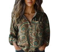 Blusenshirt Damen Langarm Baumwollhemd Bedruckt Button-Down-Shirts Casual Tops Bluse Weiße Kurzarm Basic T Shirt Lang Oberteil Sommer Elegant Tshirt Baumwolle Oversized Longshirt Weiß Oversize Bronze