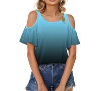 Blusenshirt Damen Schulterfreies U Ausschnitt Tshirt Druck Top Rüschen Kurze Ärmel Oberteil Casual Oversize Shirt Sexy Sommer Tunika Trendy Blusen Elegant Blouse Damen Oberteile(#C Black,3XL)