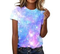 Blusenshirt Damen Women's 3 T Shirts Glitter Blouse Fashionable Starry Shirt Round Neck Short Sleeve Tops for Costumes/Planet/Costume Sommer Elegant Tshirt Große Größen Weisse Blusen Kurzarm Blau L