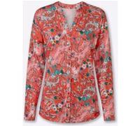 Blusenshirt HEINE "Shirtbluse", Damen, Gr. 36, rot (erdbeere, bedruckt), 95% Viskose, 5% Elasthan, Paisley, bedruckt, gemustert, mehrfarbig, V-Ausschnitt, Shirts Blusenshirt (44347224-36) erdbeere, be
