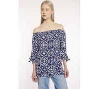 Blusenshirt HAILY’S "3/4 V TP Lo44tty", Damen, Gr. XS (34), blau (7836 navy div), Web, Obermaterial: 100% Viskose, bedruckt, hüftbedeckend, Carmenausschnitt, Shirts Blusenshirt (75073447-XS) 7836 navy