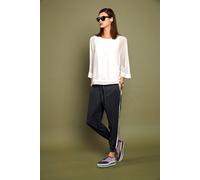 Blusenshirt HEINE "Blusenshirt", Damen, Gr. 44/46, beige (ecru), 100% Polyester, Unterteil:5% Elasthan, 95% Viskose, unifarben, Rundhals, Shirts Blusenshirt (11718306-44) ecru