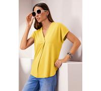 Blusenshirt HEINE "Shirtbluse", Damen, Gr. 44, gelb (sonnengelb), 95% Viskose, 5% Elasthan, unifarben, V-Ausschnitt, Shirts Blusenshirt (76736113-44) sonnengelb