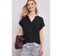 Blusenshirt STREET ONE, Damen, Gr. 36, schwarz, Web, 100% Baumwolle, unifarben, normal normal, Rundhals, abgesteppt, Shirts Blusenshirt, aus reiner Baumwolle (20638369-36) schwarz