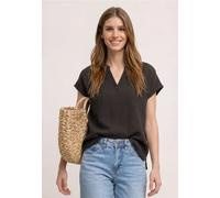 Blusenshirt STREET ONE, Damen, Gr. 42, schwarz (espresso braun), Web, 100% Baumwolle, unifarben, normal normal, Rundhals, abgesteppt, Shirts Blusenshirt, aus reiner Baumwolle (58025854-42) espresso br