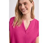 Blusenshirt STREET ONE, Damen, Gr. 42, magenta dream, Web, 100% Baumwolle, unifarben, normal normal, Rundhals, abgesteppt, Shirts Blusenshirt, aus reiner Baumwolle (25832360-42) magenta dream