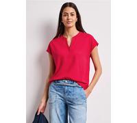 Kurzarmbluse STREET ONE, Damen, Gr. 46, salsa rot, Stoff, 100% Viskose, unifarben, normal normal, Rundhals, abgesteppt, Blusen, mit geschlitztem Rundhalsausschnitt (63048109-46) salsa rot
