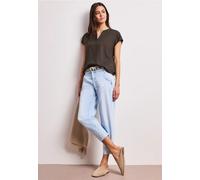 Kurzarmbluse STREET ONE, Damen, Gr. 34, espresso braun, Stoff, 100% Viskose, unifarben, normal normal, Rundhals, abgesteppt, Blusen, mit geschlitztem Rundhalsausschnitt (53482817-34) espresso braun
