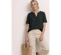 Kurzarmbluse STREET ONE, Damen, Gr. 40, deep bound grün, Web, Obermaterial: 100% Viskose, unifarben, hüftbedeckend, Rundhals, abgesteppte Kante, Blusen, Blusenshirt in Unifarbe mit Split Neck (6716925