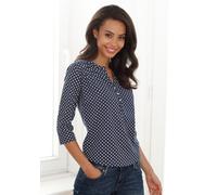 Blusenshirt LASCANA "mit Knopfleiste", Damen, Gr. 40/42, blau (navy), Single Jersey, Obermaterial: 65% Polyester (REPREVE), 35% Viskose, gemustert, bequem normal, V-Ausschnitt, Shirts Blusenshirt, Som