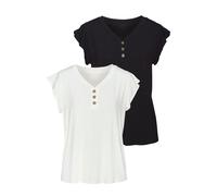 Blusenshirt LASCANA "mit Zierknöpfen in Hornoptik", Damen, Gr. 36/38, beige (creme, schwarz), Single Jersey, Obermaterial: 95% Viskose (LENZING™ ECOVERO™), 5% Elasthan, unifarben, lässig geschnitten n