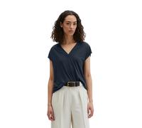 Blusenshirt MARC O'POLO "aus LENZING™ ECOVERO™", Damen, Gr. S, blau (deep night blau), Obermaterial: 94% Viskose, 6% Elasthan, unifarben, loose fit, tiefer V-Ausschnitt, normaler Saum, Shirts Blusensh