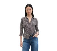 Blusenshirt MARC O'POLO "aus LENZING™ ECOVERO™", Damen, Gr. XXL, braun (medium grau), Obermaterial: 95% Viskose, 5% Elasthan, bedruckt, regular fit, normaler Saum, Shirts Blusenshirt (41227810-XXL) me