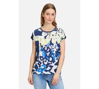 Kurzarmshirt BETTY BARCLAY "Betty Barclay Blusenshirt mit Aufdruck", Damen, Gr. 42, blau (dunkelblau, weiß), Obermaterial: 95% Viskose, 5% Elasthan., feminin, gerade normal, U-Boot-Ausschnitt, Kurzarm